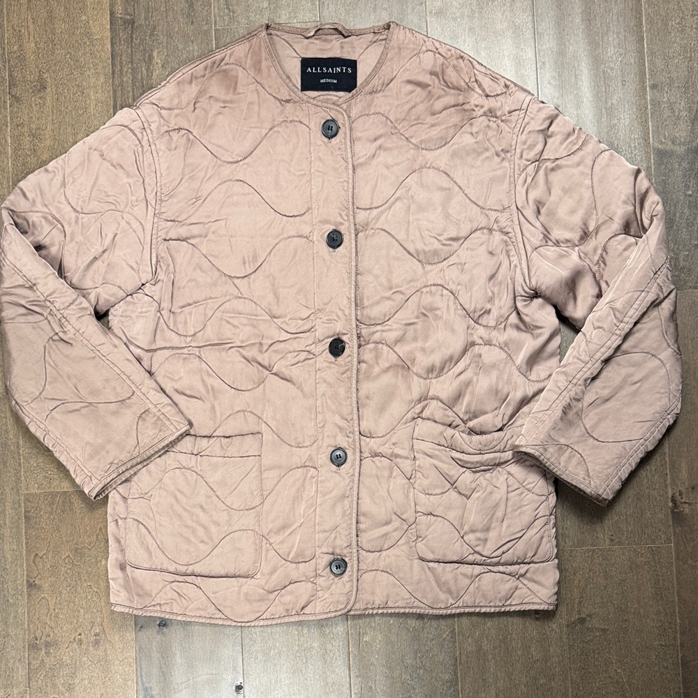 AllSaints Torrin Quilted Liner Jacket Dusty Pink Size M Collarless